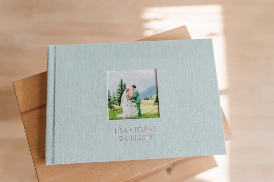 Handgebundene Hochzeitsalben, hochzeitsalbum mit leineneinband hellblau